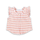 Linen Ruffle T-Shirt in Blush Gingham by Phil & Rosie
